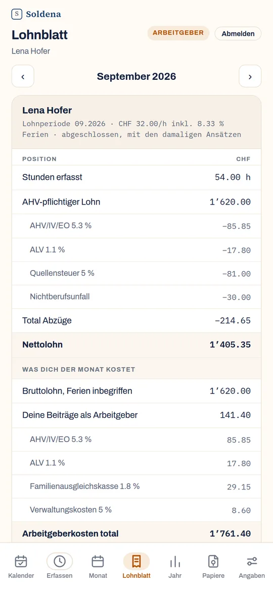 Das Lohnblatt für September mit Bruttolohn, allen Abzügen und dem Nettolohn.